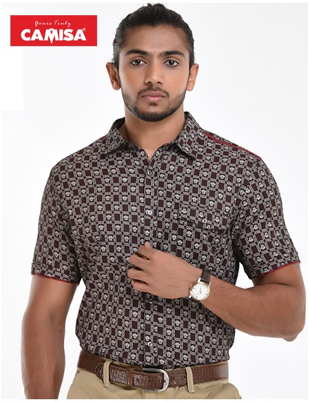 Men’s 100% cotton slim fit printed shorts sleeves shirts