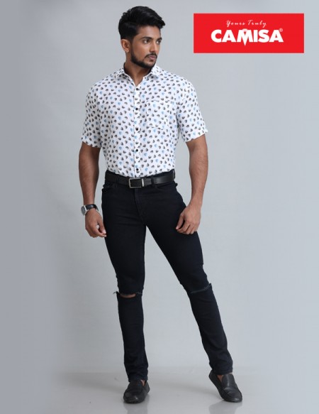 Men’s 100% cotton slim fit printed shorts sleeves shirts